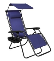 Folding Zero Gravity Recliner Patio Lounge Chair w/ Canopy, Side Tray, Navy Blue