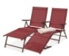 Set of 2 Outdoor Patio Chaise Recliner Lounge Chairs w/ Rust-Resistant Frame, Red