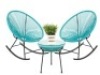 3-Piece Patio Woven Rope Acapulco Rocking Chair Bistro Set, Blue