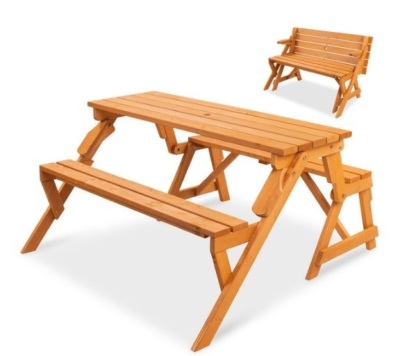 2-in-1 Outdoor Interchangeable Wooden Picnic Table/Garden Bench
