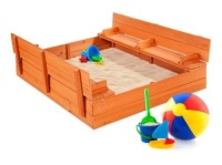 Kids Cedar Sandbox w/ Sand Screen, 2 Benches - 47x47in