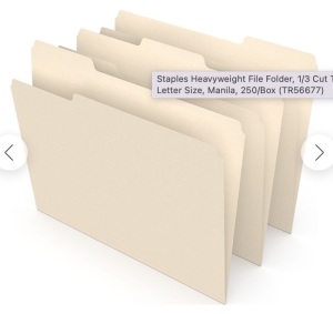 Staples File Folder, 3-Tab, Letter Size, E-Comm Return, Retail 64.99