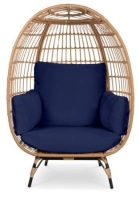 Wicker Egg Chair Oversized Indoor Outdoor Patio Lounger, Navy