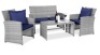 4-Piece Outdoor Wicker Conversation Patio Set w/ 4 Seats, Glass Table Top, Gray/Navy