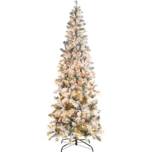 9' Pre-Lit Snow Flocked Artificial Pencil Christmas Tree