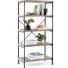 5-Tier Industrial Bookshelf w/ Metal Frame, Wood Shelves