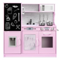 Pretend Play Kitchen Wooden Toy Set for Kids with 11 Accessories, Pink