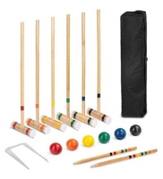 6-Player Wood Croquet Set w/ 6 Mallets, 6 Balls, Wickets, Stakes, Bag - 32in