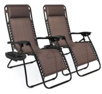 Set of 2 Adjustable Zero Gravity Patio Chair Recliners w/ Cup Holders, Brown