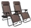Set of 2 Adjustable Zero Gravity Patio Chair Recliners w/ Cup Holders, Brown