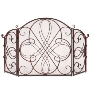 3-Panel Wrought Iron Metal Fireplace Screen Cover w/ Scroll Design - 55x33in, Appears New