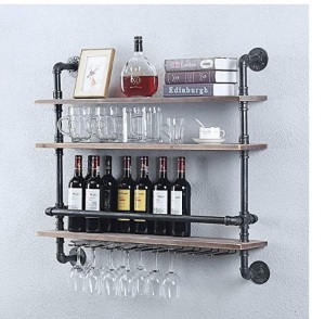 Industrial Pipe Shelf Wine Rack Wall Mounted, Appears New