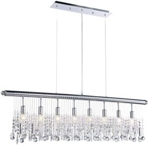 Saint Mossi 8-Lights K9 Modern Crystal Pendant Chandelier Light Fixture, H 12" x L 47", Chain Adjustable