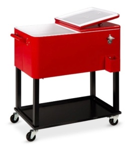 Portable Rolling Cooler Cart w/ Bottle Opener, Catch Tray - 80qt, Red