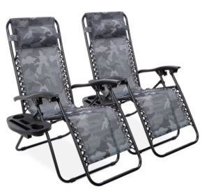 Set of 2 Adjustable Zero Gravity Patio Chair Recliners w/ Cup Holders, Camouflage