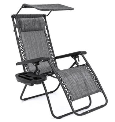 Folding Zero Gravity Recliner Patio Lounge Chair w/ Canopy, Side Tray, Gray