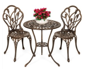 3-Piece Cast Aluminum Patio Bistro Furniture Set, Brown