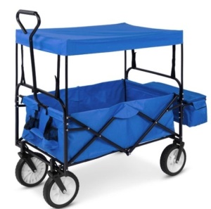 Utility Wagon Cart w/ Folding Design, 2 Cup Holders, Removable Canopy, Blue