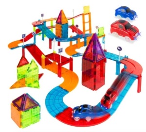 Best Choice Products 105-Piece Kids Magnetic Building Tiles Set, Racetrack Construction Education STEM Toy w/ 2 Cars