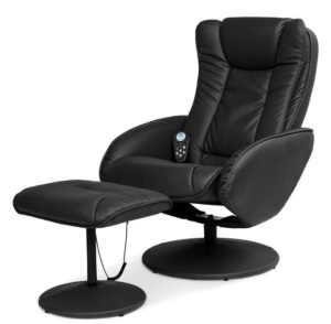 Faux Leather Electric Massage Recliner Chair w/ Stool Ottoman, Remote, Black