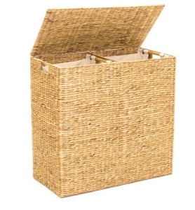 Extra Large Water Hyacinth Double Laundry Hamper Basket w/ 2 Liner Bags, Brown