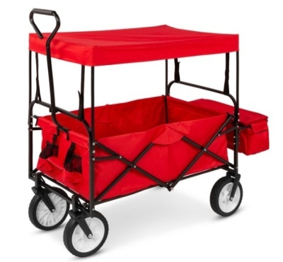 Utility Wagon Cart w/ Folding Design, 2 Cup Holders, Removable Canopy, Red