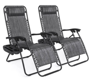 Set of 2 Adjustable Zero Gravity Patio Chair Recliners w/ Cup Holders, Gray