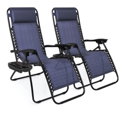 Set of 2 Adjustable Zero Gravity Patio Chair Recliners w/ Cup Holders, Blue