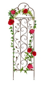 Iron Arched Garden Trellis Fence Panel w/ Branches, Birds - 60x15in