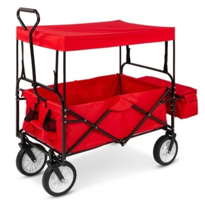 Utility Wagon Cart w/ Folding Design, 2 Cup Holders, Removable Canopy, Red