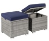 Set of 2 Wicker Ottomans, Multipurpose w/ Removable Cushions, Steel Frame, Gray/Navy