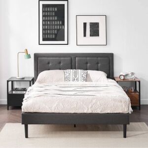 VECELO Upholstered Platform Bed Frame with Height Adjustable Headboard/Mattress Foudation, Strong Slat Support, Easy Assembly, Full 