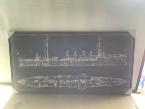 Float Framed Canvas, 24x47, Ship Blueprint , New, Retail - $70