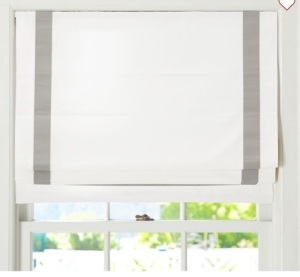 Pottery Barn, Grosgrain Cordless Roman Shade, 36x34, Gray/White, Like New, Retail - $259