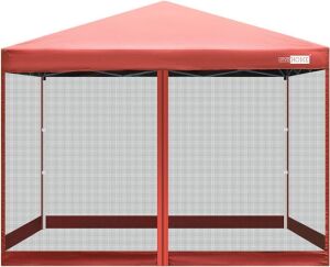 VIVOHOME 210D Oxford Outdoor Easy Pop Up Canopy Screen Party Tent with Mesh Side Walls, Red, 10' x 10' 