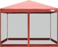 VIVOHOME 210D Oxford Outdoor Easy Pop Up Canopy Screen Party Tent with Mesh Side Walls, Red, 10' x 10'&nbsp;