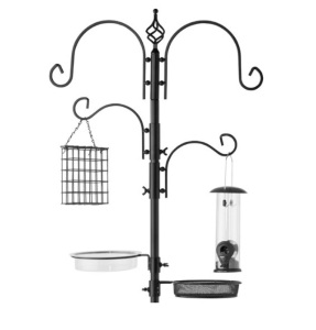 4-Hook Bird Feeding Station, Steel Feeder Stand w/ 2 Bird Feeders - 91in, Appears New