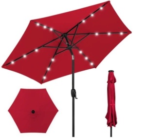 Outdoor Solar Patio Umbrella w/ Push Button Tilt, Crank Lift - 7.5ft, Appears New