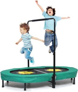 Doufit Indoor Double Trampoline with Adjustable Handle, Holds up to 220 Lbs 
