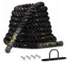 KingSo Battle Rope 1.5 Inch Heavy Exercise Training Rope with 30 Ft Length, Anchor Included without Protective Sleeve, Black
