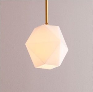 West Elm, Scuptural Glass Shade, Small Faceted, Milk, Like New, Retail - $139