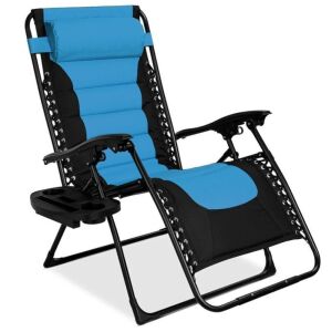 Oversized Padded Zero Gravity Chair, Folding Recliner w/ Headrest, Side Tray