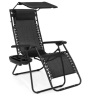 Folding Zero Gravity Recliner Patio Lounge Chair w/ Canopy, Side Tray, Black