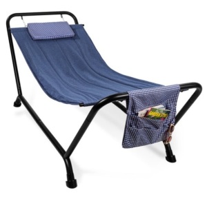 Outdoor Patio Hammock for Backyard, Garden w/ Stand, Pillow, Storage Pockets, Blue