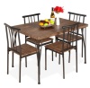 5-Piece Modern Metal and Wood Dining Table Furniture Set w/ 4 Chairs, Drift Brown