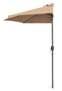 Half Patio Umbrella w/ 5 Ribs, Crank - 9ft, Tan