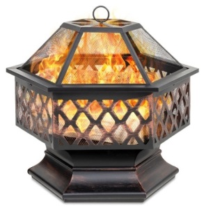 Hex-Shaped Outdoor Fire Pit w/ Flame-Retardant Lid - 24in