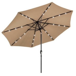 Solar LED Lighted Patio Umbrella w/ Tilt Adjustment, UV-Resistance - 10ft, Tan