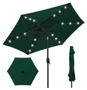 Outdoor Solar Patio Umbrella w/ Push Button Tilt, Crank Lift - 7.5ft, Green