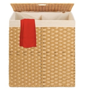 Double Laundry Hamper Basket w/ Easy Assembly, Liner Bag, Natural 